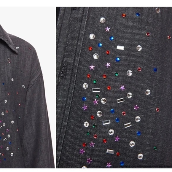 SOLD Mother Extra Roomie Frenchie Button Front Denim Shirt Jacket Jewel Thief M - Picture 14 of 15